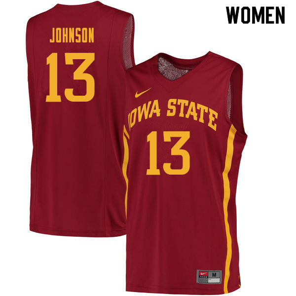 Women #13 Javan Johnson Iowa State Cyclones College Basketball Jerseys Sale-Cardinal - Click Image to Close